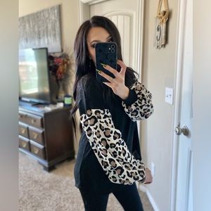 BiBi black leopard sleeve loose fit top S